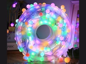 Rollo 50 metros luces bolita esfera blanca luz multicolor